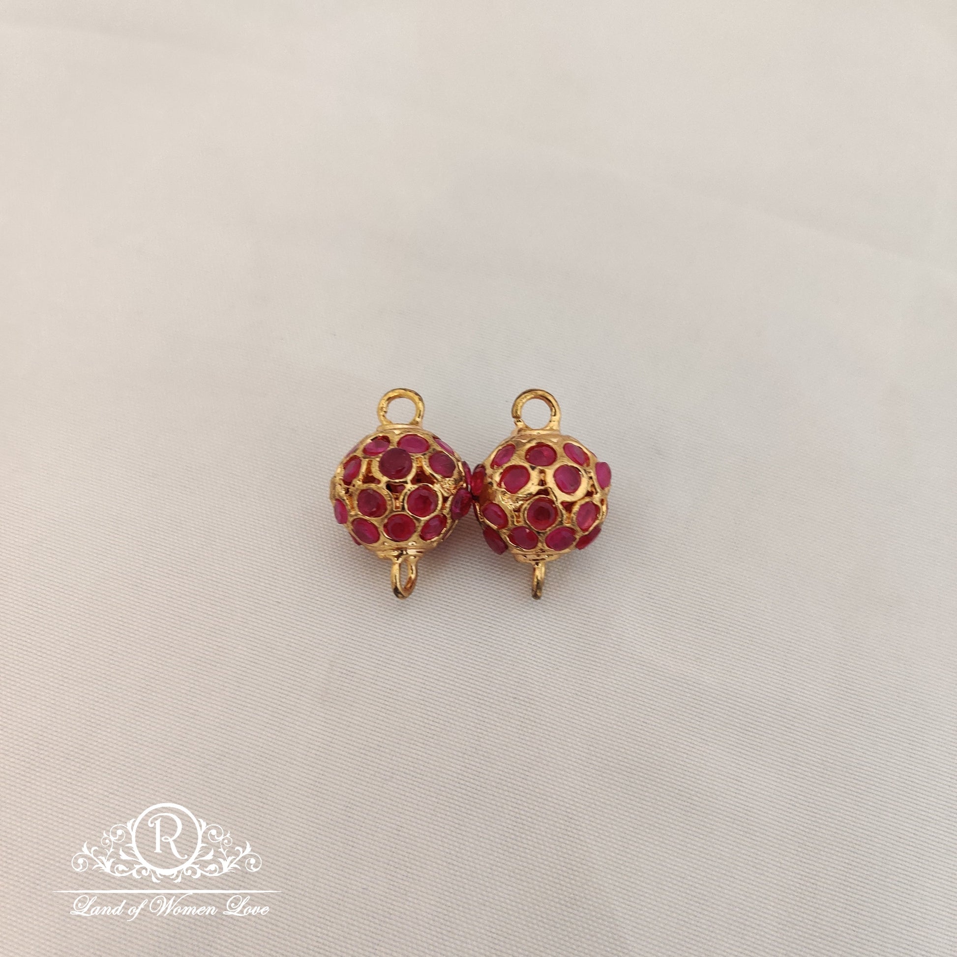 beautiful gold balls with pink stone -rch426 92.5 silver ramala jewelry / ramala collections