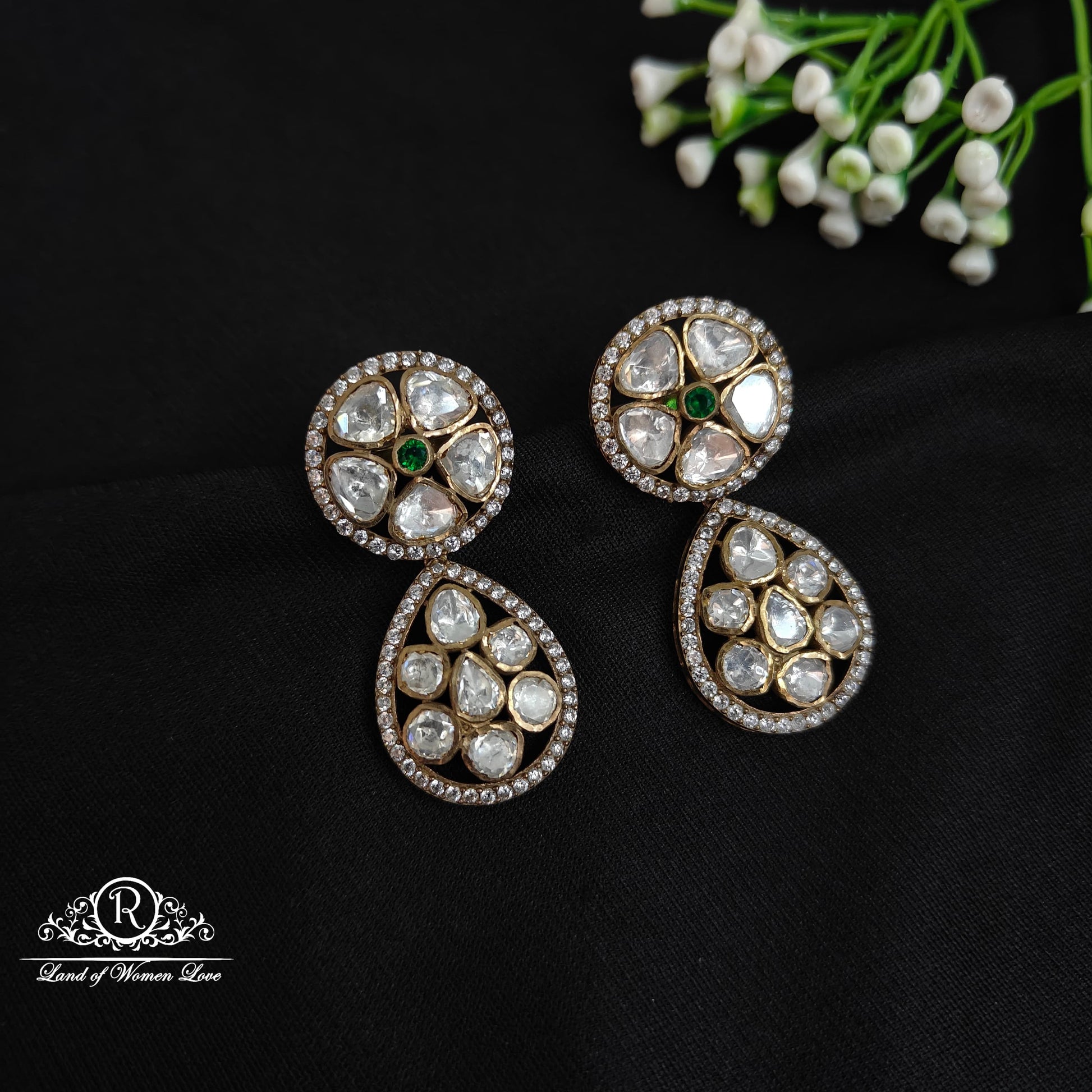 earrings 92.5 silver victorian flower design earrings-rcm1115 92.5 silver ramala jewelry / ramala collections