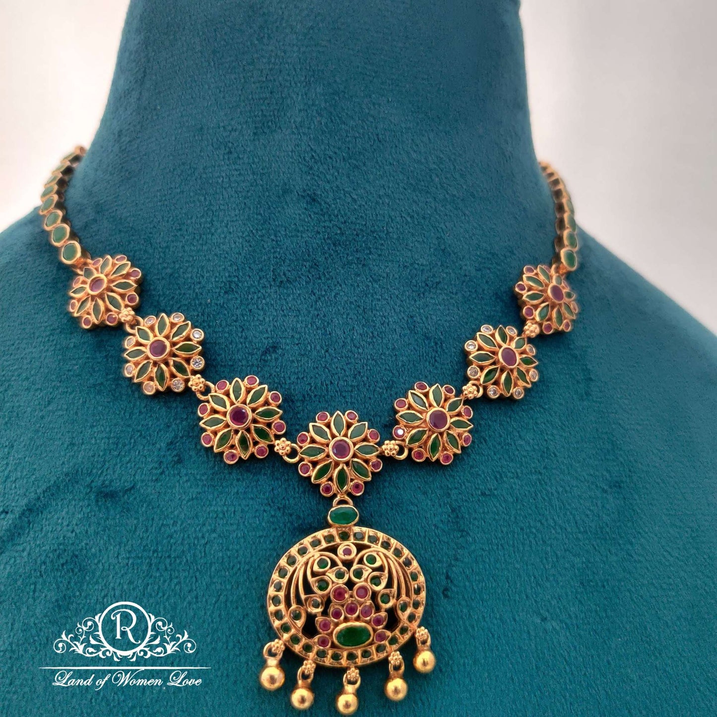 necklace 92.5 silver emerald ruby necklace with 22k gold coating - rcv232 ruby 92.5 silver ramala jewelry / ramala collections