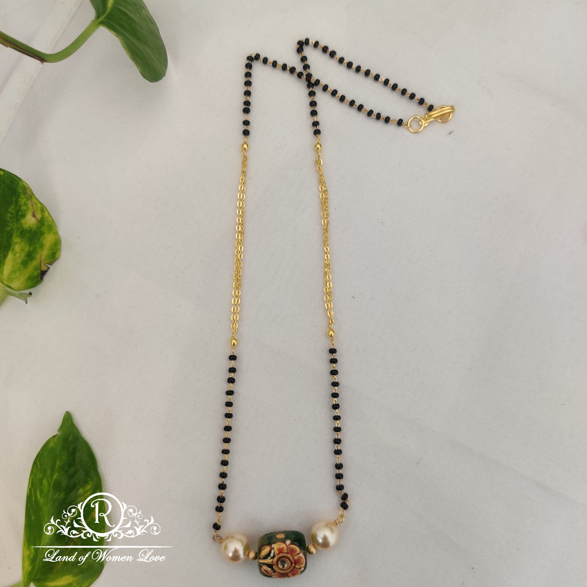 pendant black beads chain with pearl and with beautiful tanzanite pendant "20-rch397 pearl 92.5 silver ramala jewelry / ramala collections