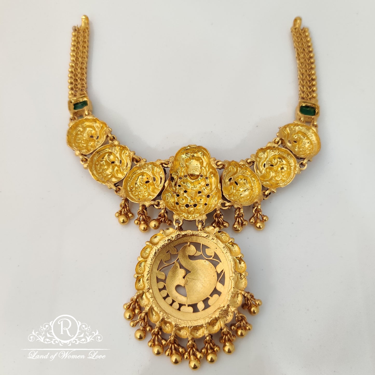 Beautiful silver necklace with peacock design and kundan locket 14"-RCMA04