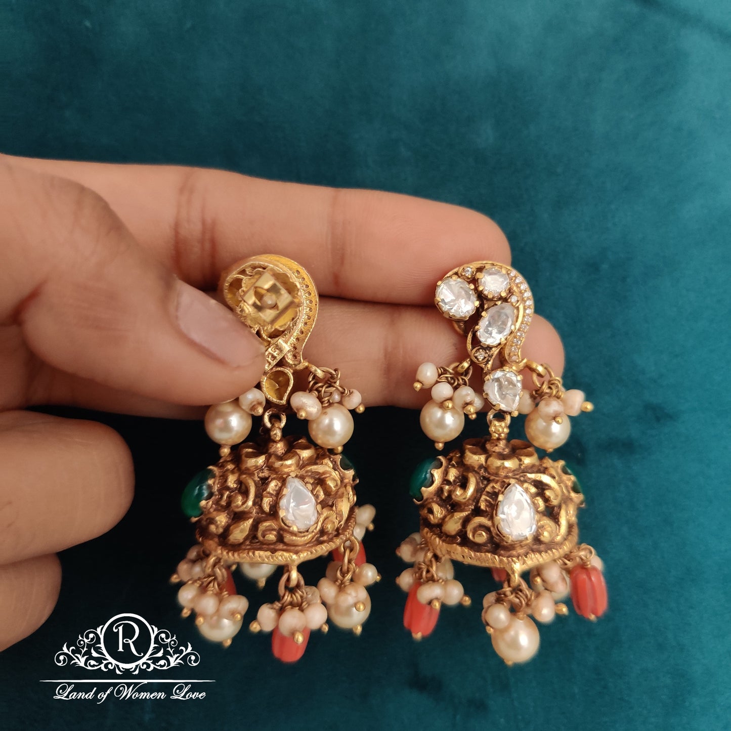 Unique design Moissanite polki stones Silver jhumkas-RCM832