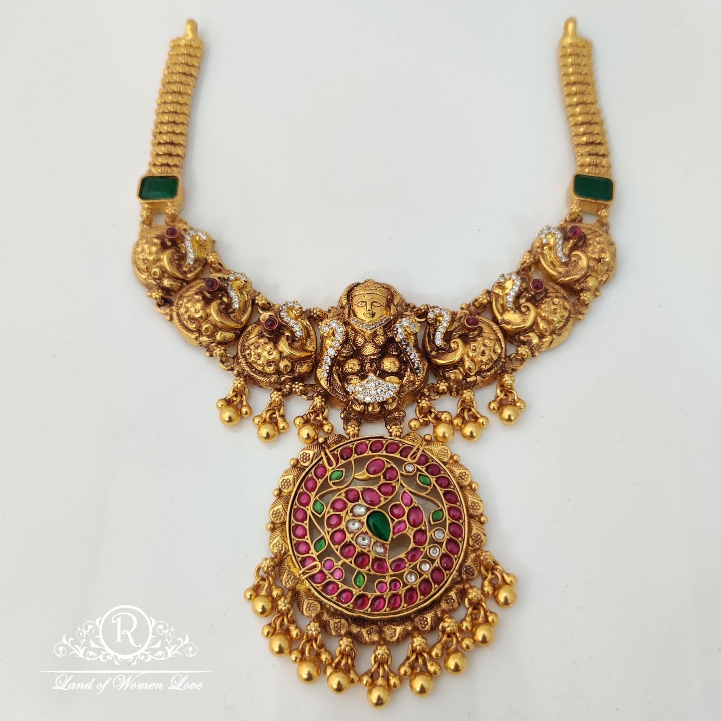 Beautiful silver necklace with peacock design and kundan locket 14"-RCMA04