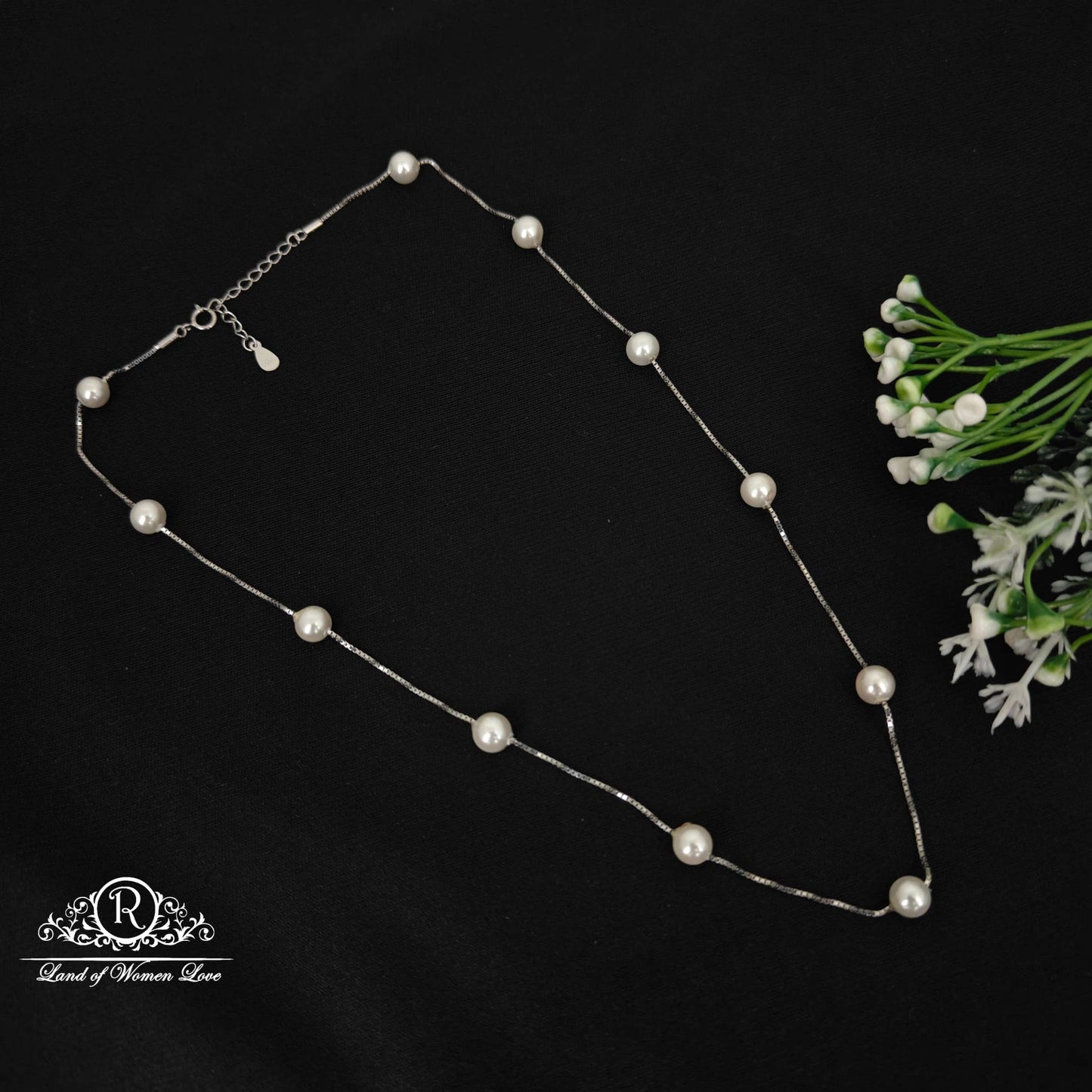 chain imported ilatian rodium polish pearls chain- rcg283 92.5 silver ramala jewelry / ramala collections