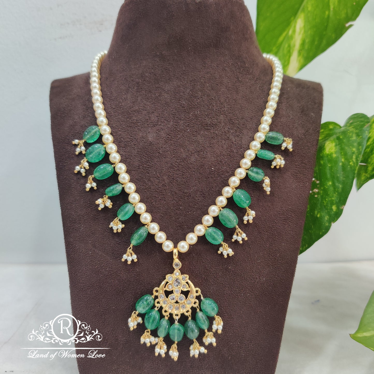 necklace 92.5 silver jewelry meenakari kundhan green beads necklace hk0015 92.5 silver ramala jewelry / ramala collections