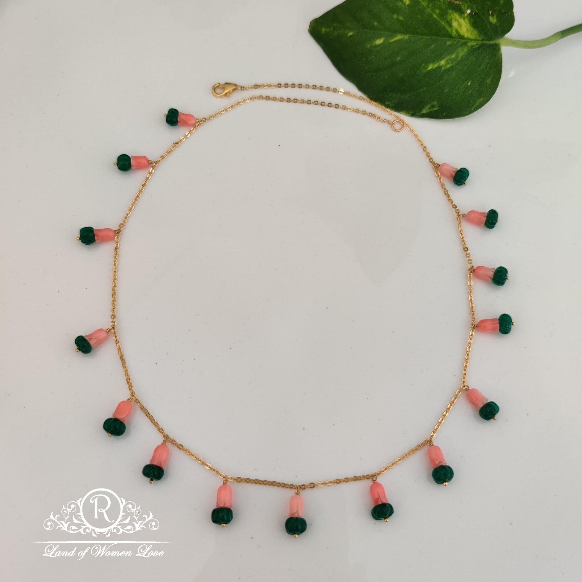 beautiful tulips with emerald pumpkin beads hanging 20"-rct497 emerald 92.5 silver ramala jewelry / ramala collections