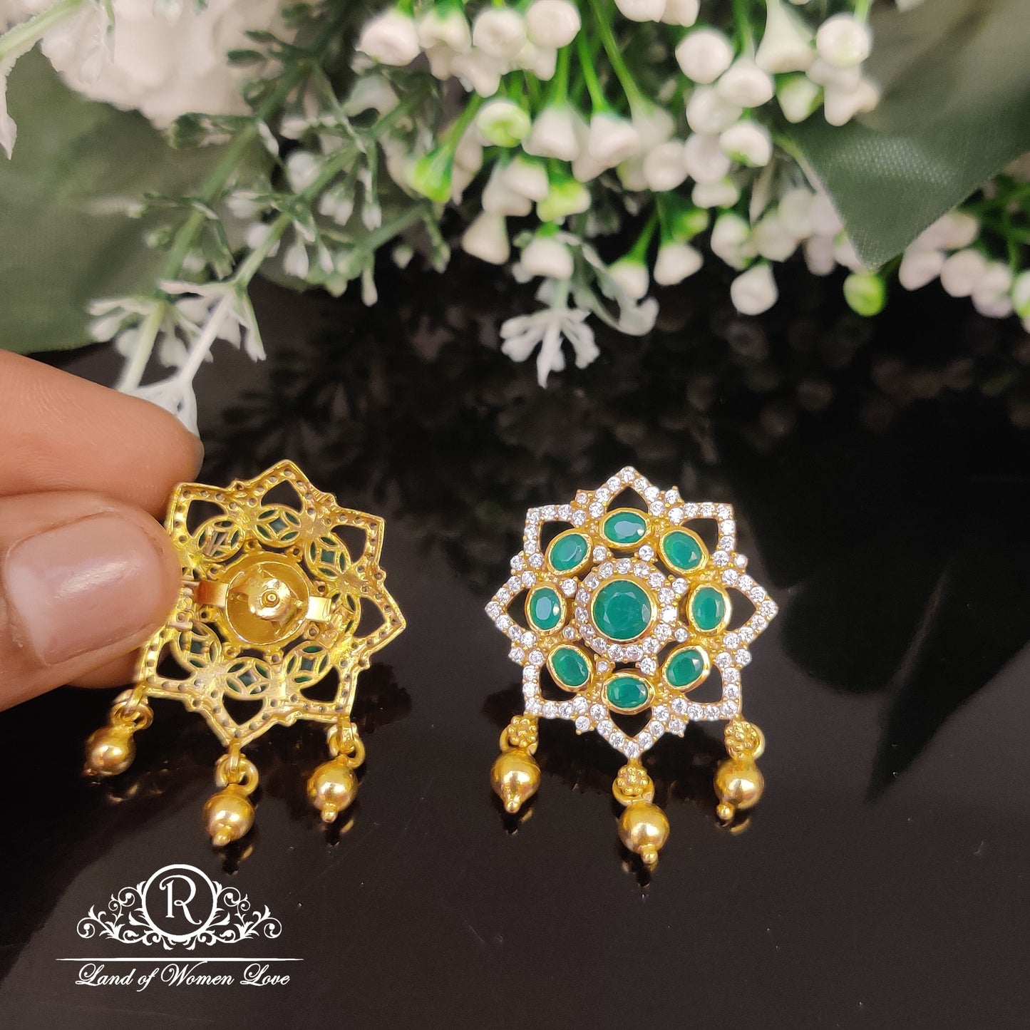 Green stones Silver Earrings-RC85-70CP073