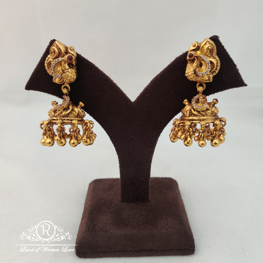 earrings simple and cute silver ã¢å“⨠earrings with peacock ã°å¸â¦å¡ design and gold balls -rcm761 92.5 silver ramala jewelry / ramala collections