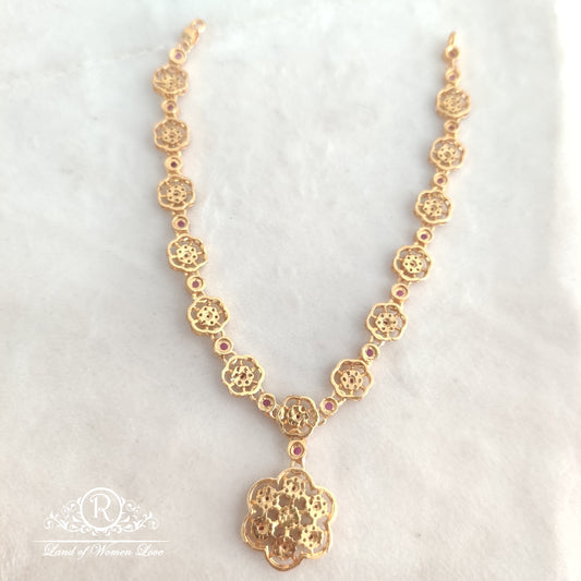 92.5 Silver Jewelry flower design neckpiece with earrings RCV0103