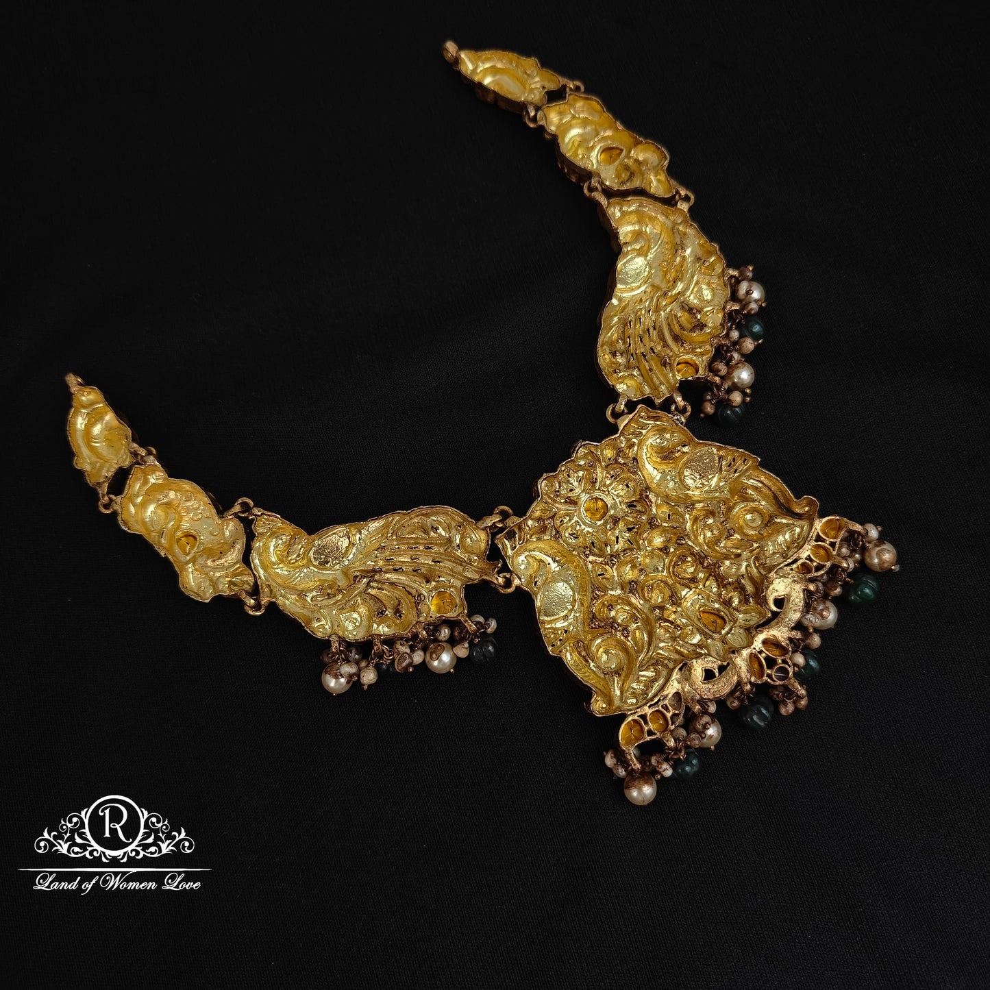 92.5 Silver peacock Design kundans and polki Necklace-RCM1123