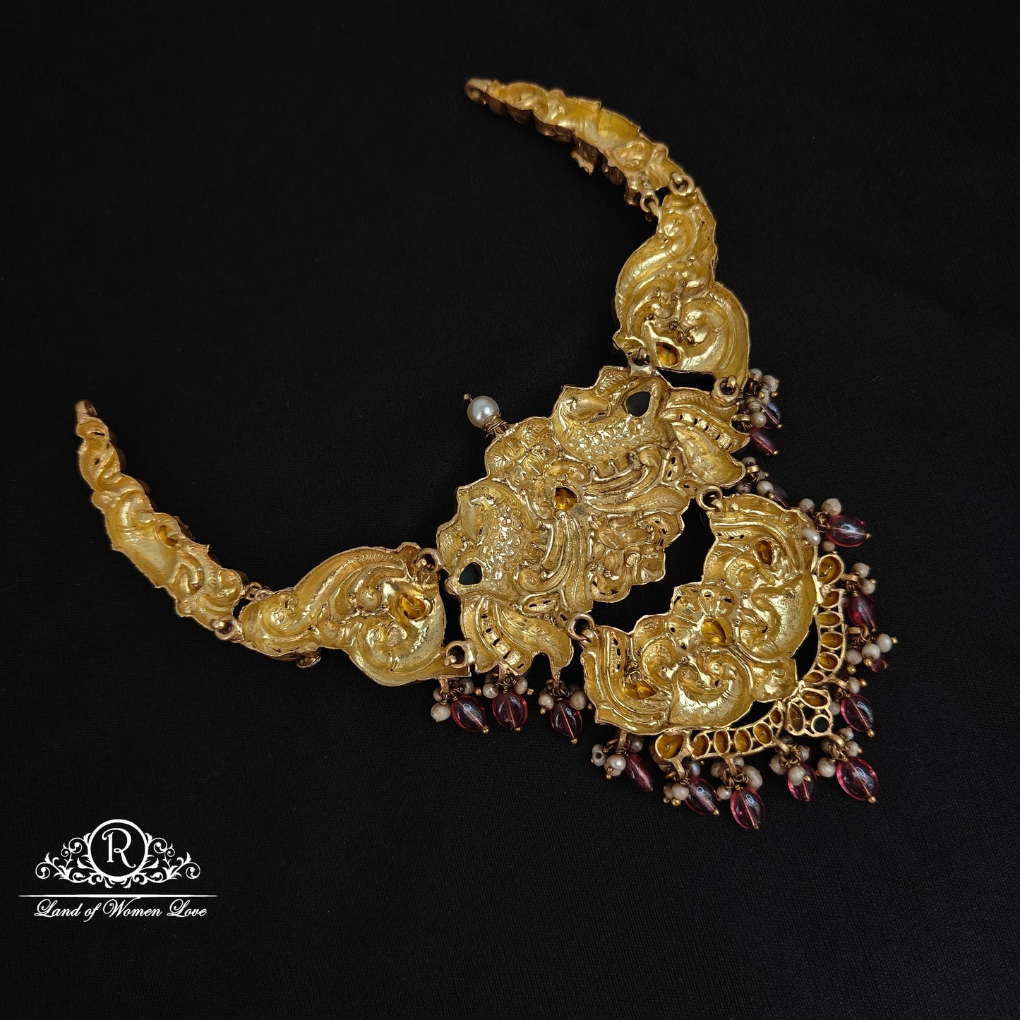 92.5 Silver peacock Design polki Necklace-RCM1125