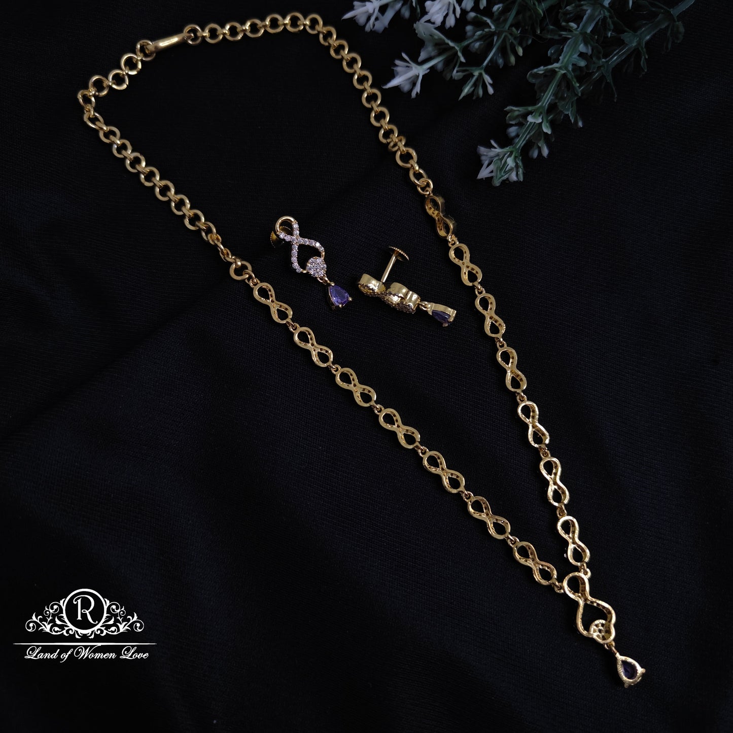 92.5 Silver CZ- stones purple Necklace set-RCDS0101