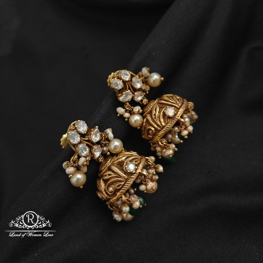 earrings 92.5 silver nakshi polki jhumkas-rcm1126 polki 92.5 silver ramala jewelry / ramala collections
