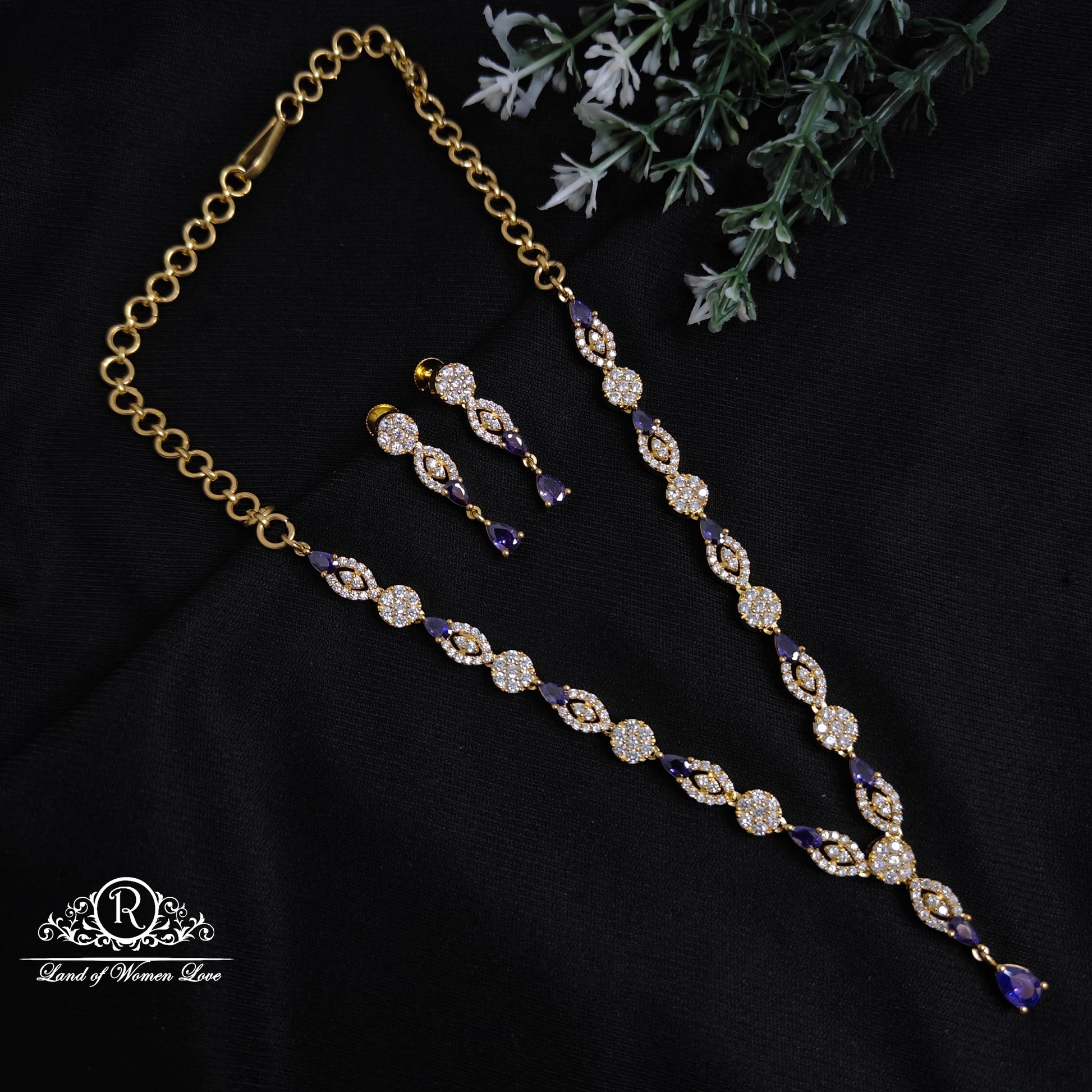 necklace 92.5 silver cz- stones purple necklace set cz 92.5 silver ramala jewelry / ramala collections