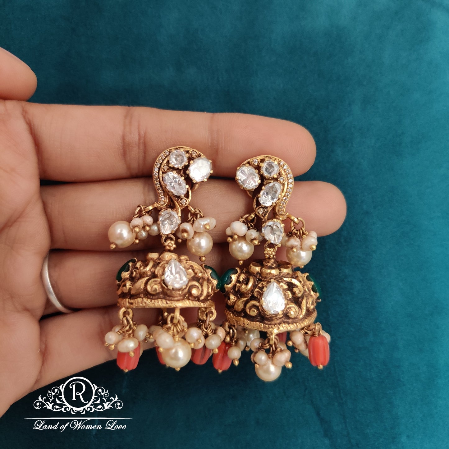 Unique design Moissanite polki stones Silver jhumkas-RCM832