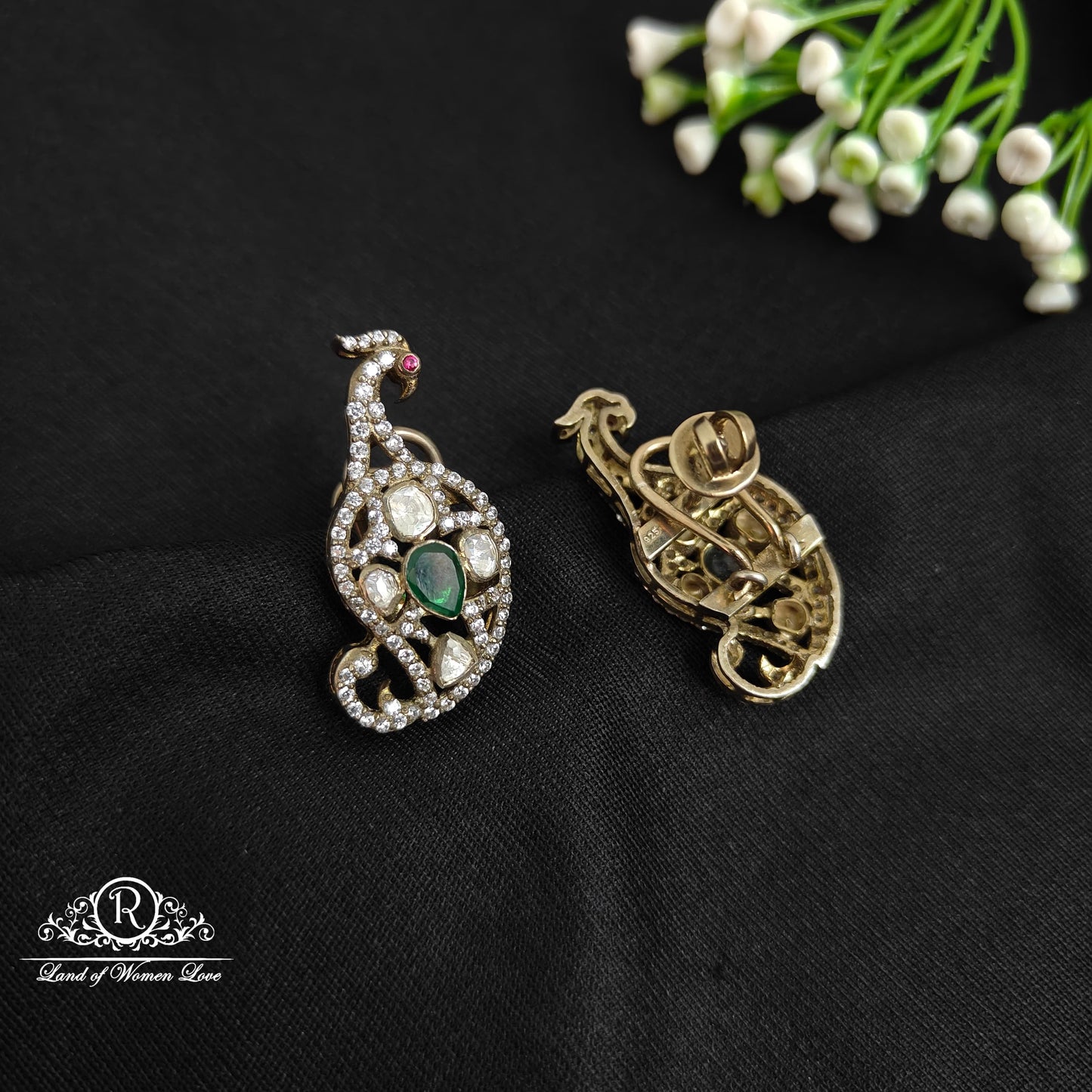 92.5 Silver peacock Design Earrings-RCM1118