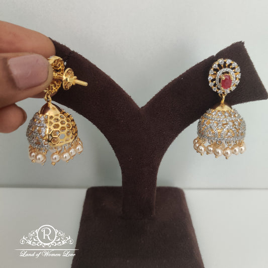Diamond finishing Silver jhumkas-RC85-90CP013