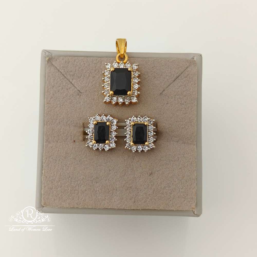 Silver CZ- Black Stone Stud Design Earrings-RCV290