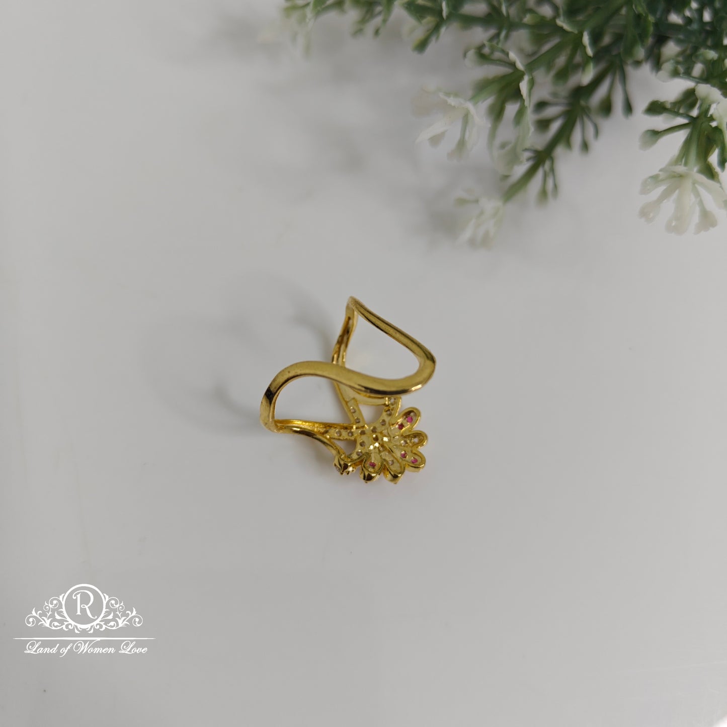 92.5 Silver Pink and white stones Vanki Ring-RCDS0168