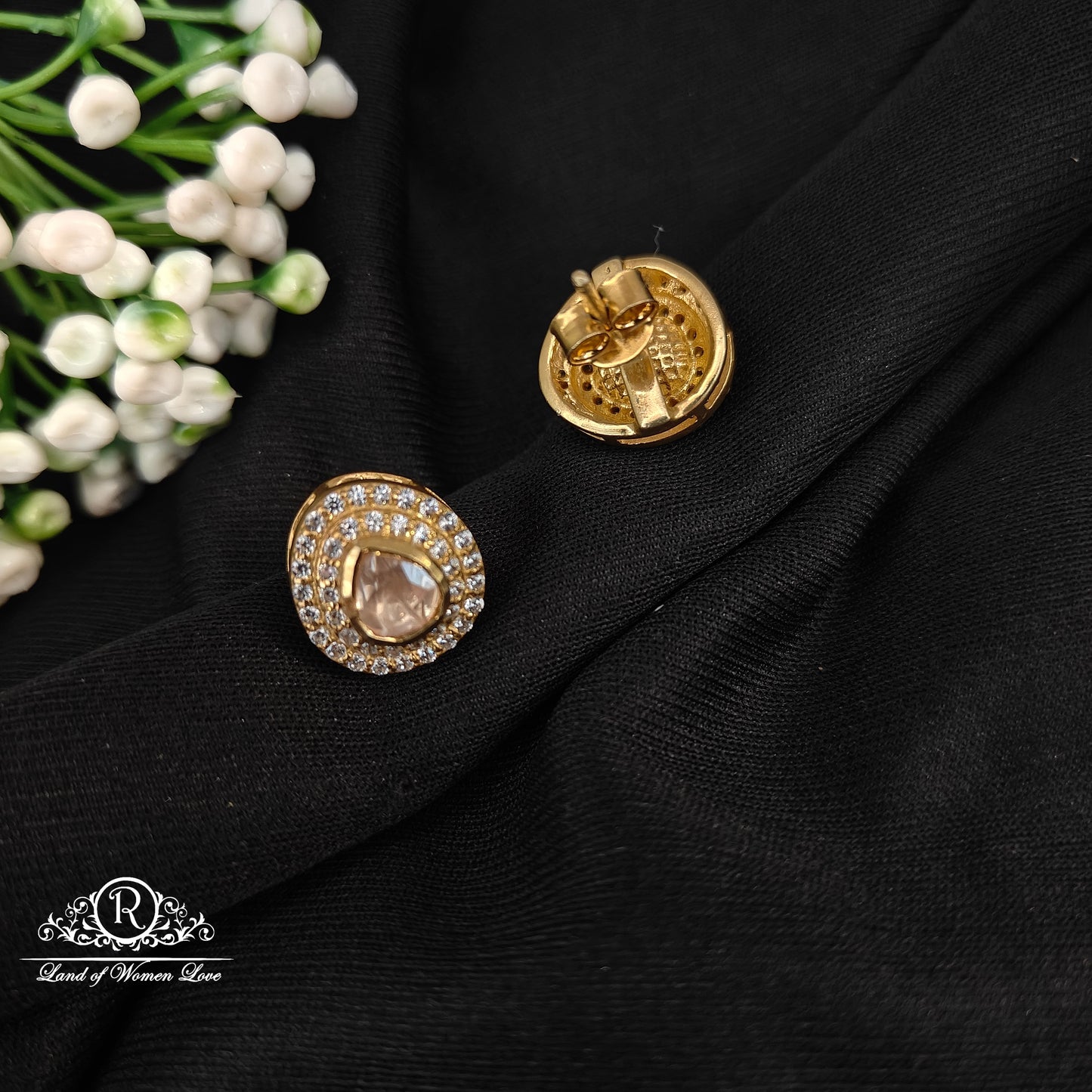 92.5 silver simple and Cute earrings with white stones -RCAD02