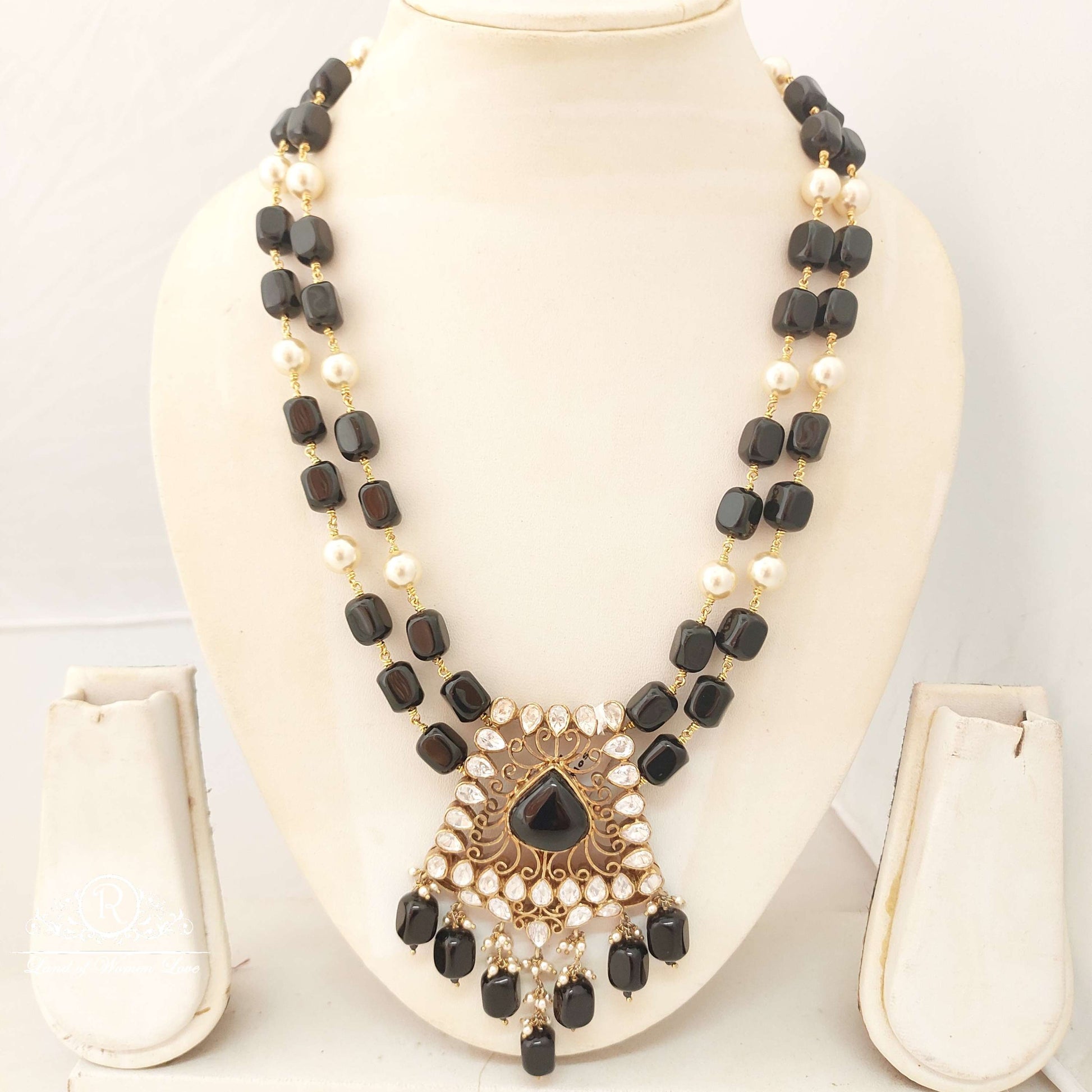 haram silver pearls with black beads haram-h086 92.5 silver ramala jewelry / ramala collections