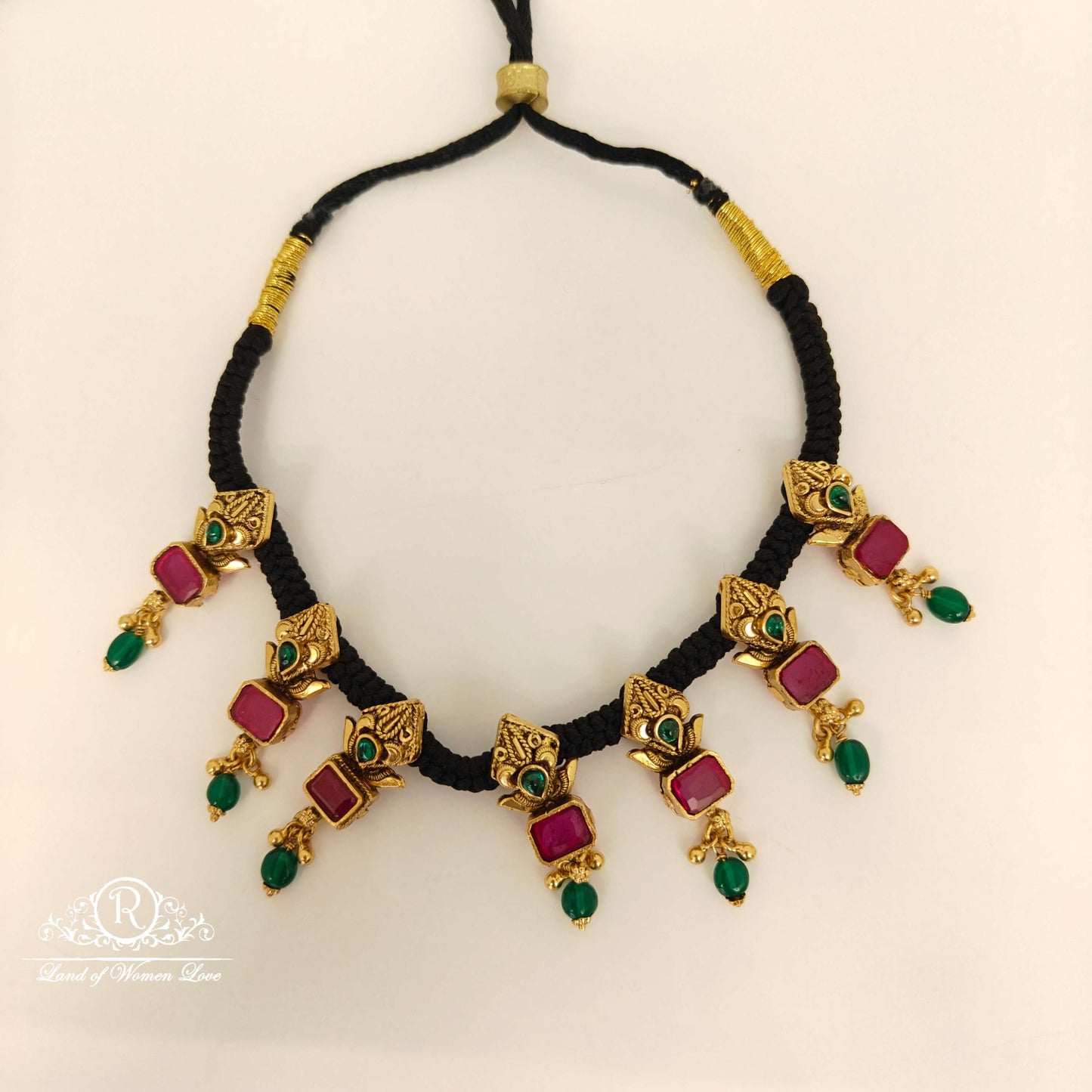 necklace black thread necklace- rc85-70cp119 92.5 silver ramala jewelry / ramala collections