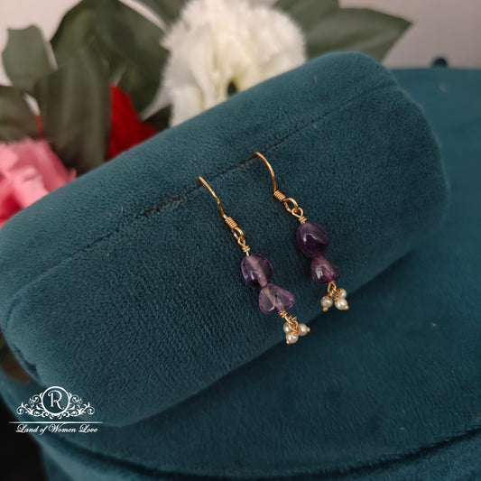 earrings 92.5 silver simple and cute hangings with pearl and purple beads-rchk0171 pearl 92.5 silver ramala jewelry / ramala collections