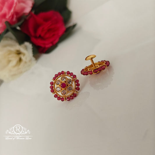 92.5 silver simple and Cute earrings with red beads -RCJR907