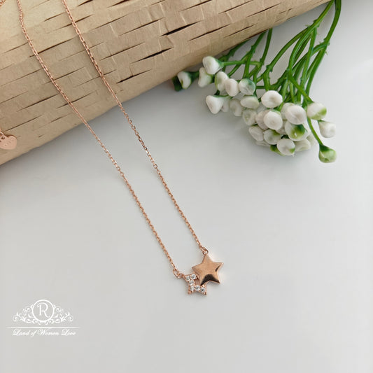 Silver rose gold chain with start locket -RCRC14-3
