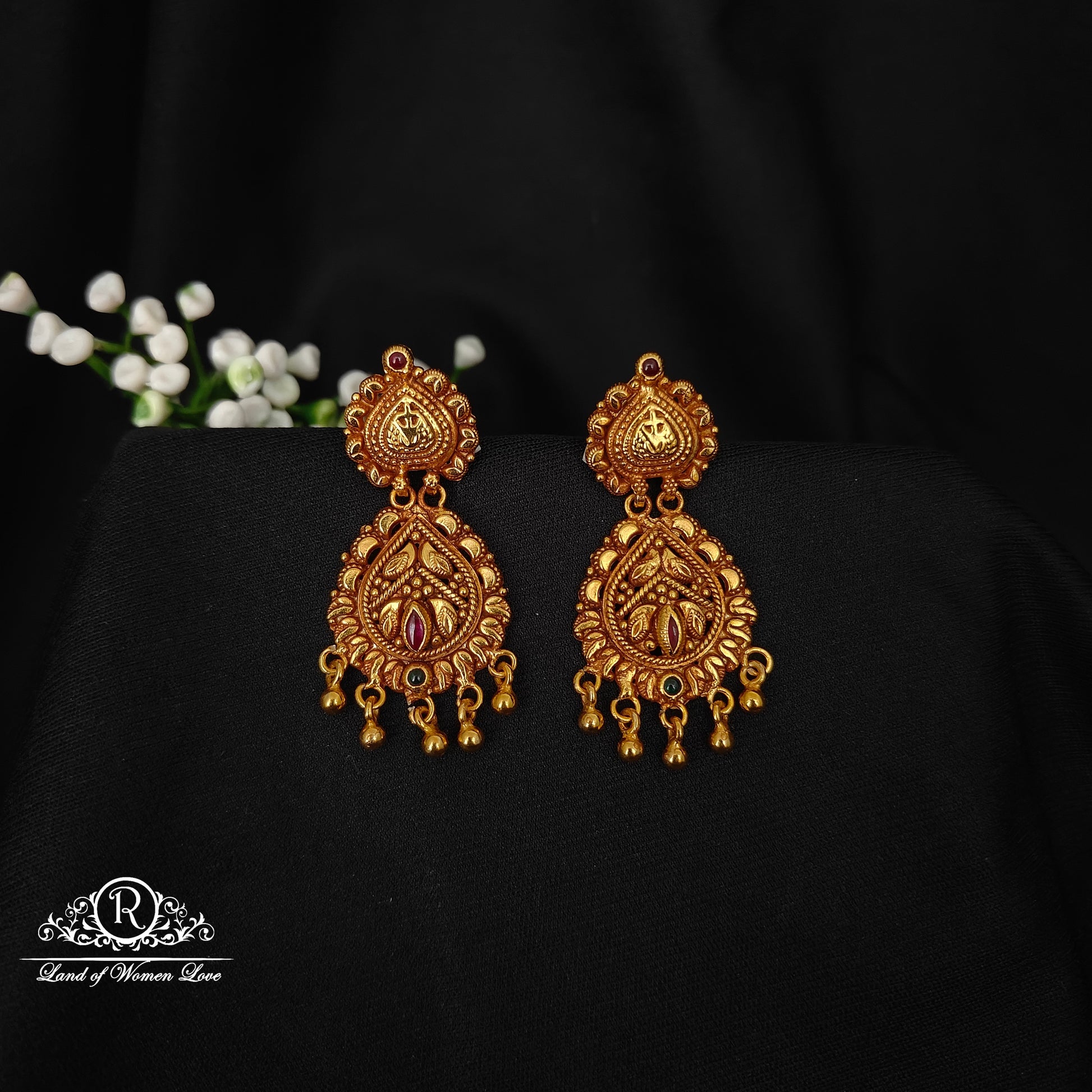 chandbali 92.5 silver simple and cute chandbali earrings with hanging gold balls -rcz82 92.5 silver ramala jewelry / ramala collections
