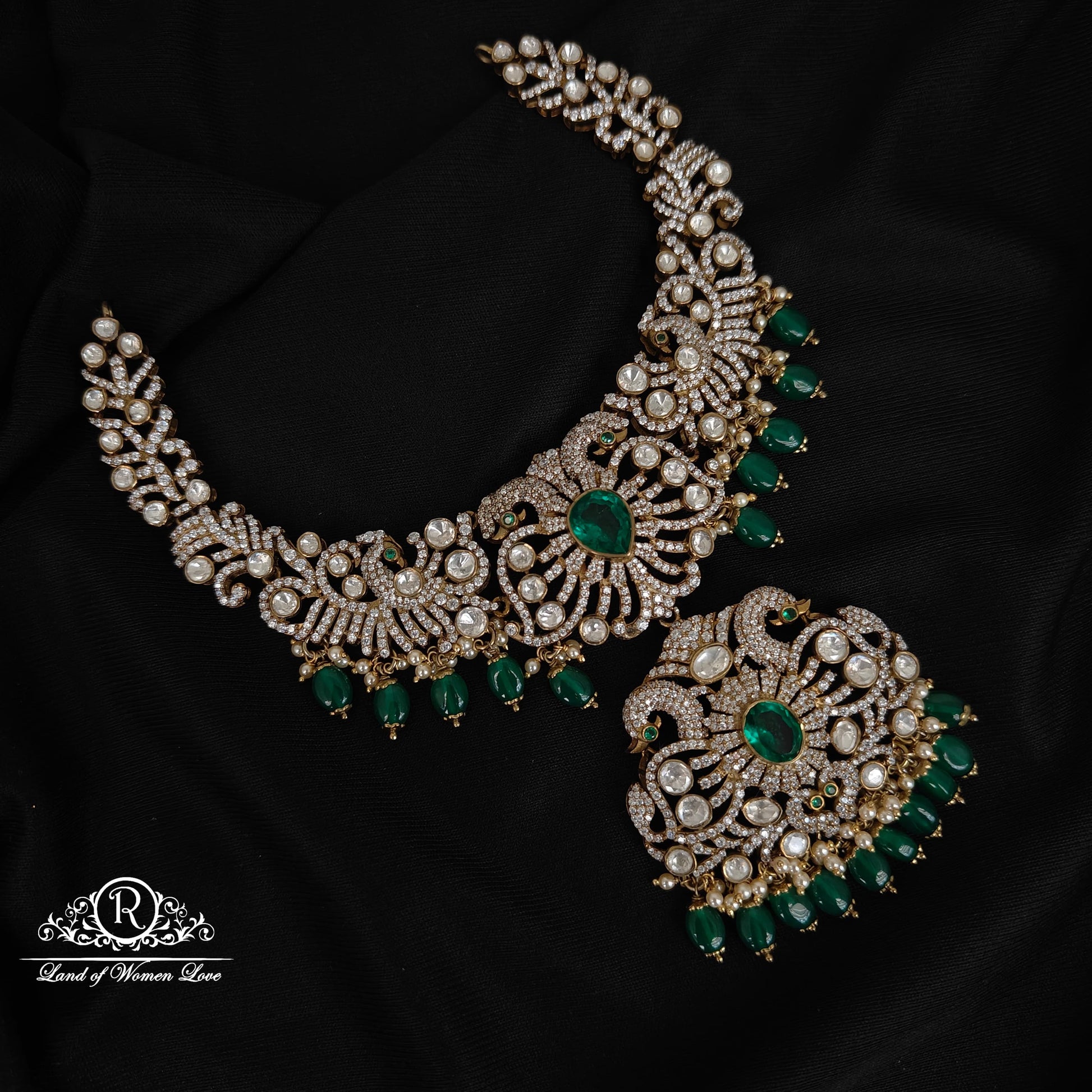 necklace silver moissanite stone peacock design necklace moissanite 92.5 silver ramala jewelry / ramala collections