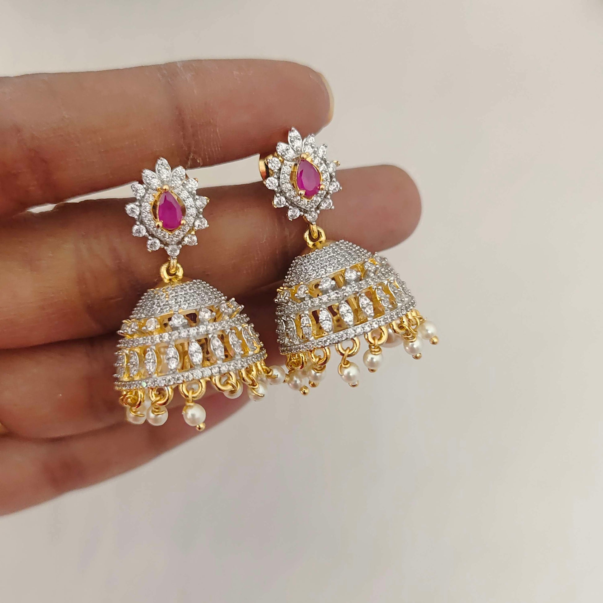 jhumka silver diamond replica earrings -rct175 92.5 silver ramala jewelry / ramala collections