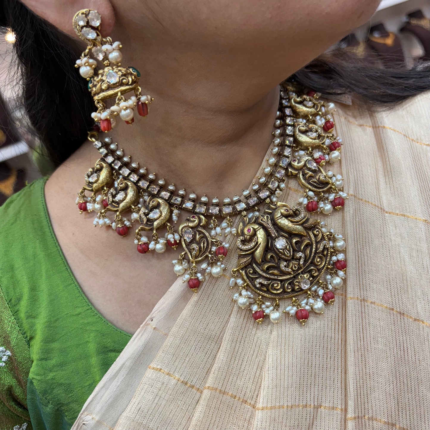 92.5 Silver Nakshi Victorian Peacock design Necklace-RCDS080