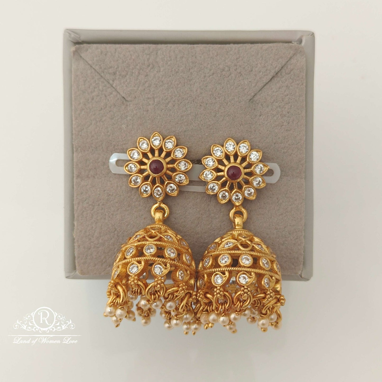 Silver White Stones Design jhumkas-RCCP123