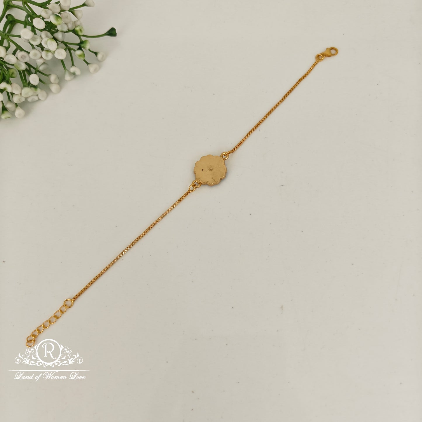 92.5 silver simple and cute  kundhan bracelet with flower design-RCP160