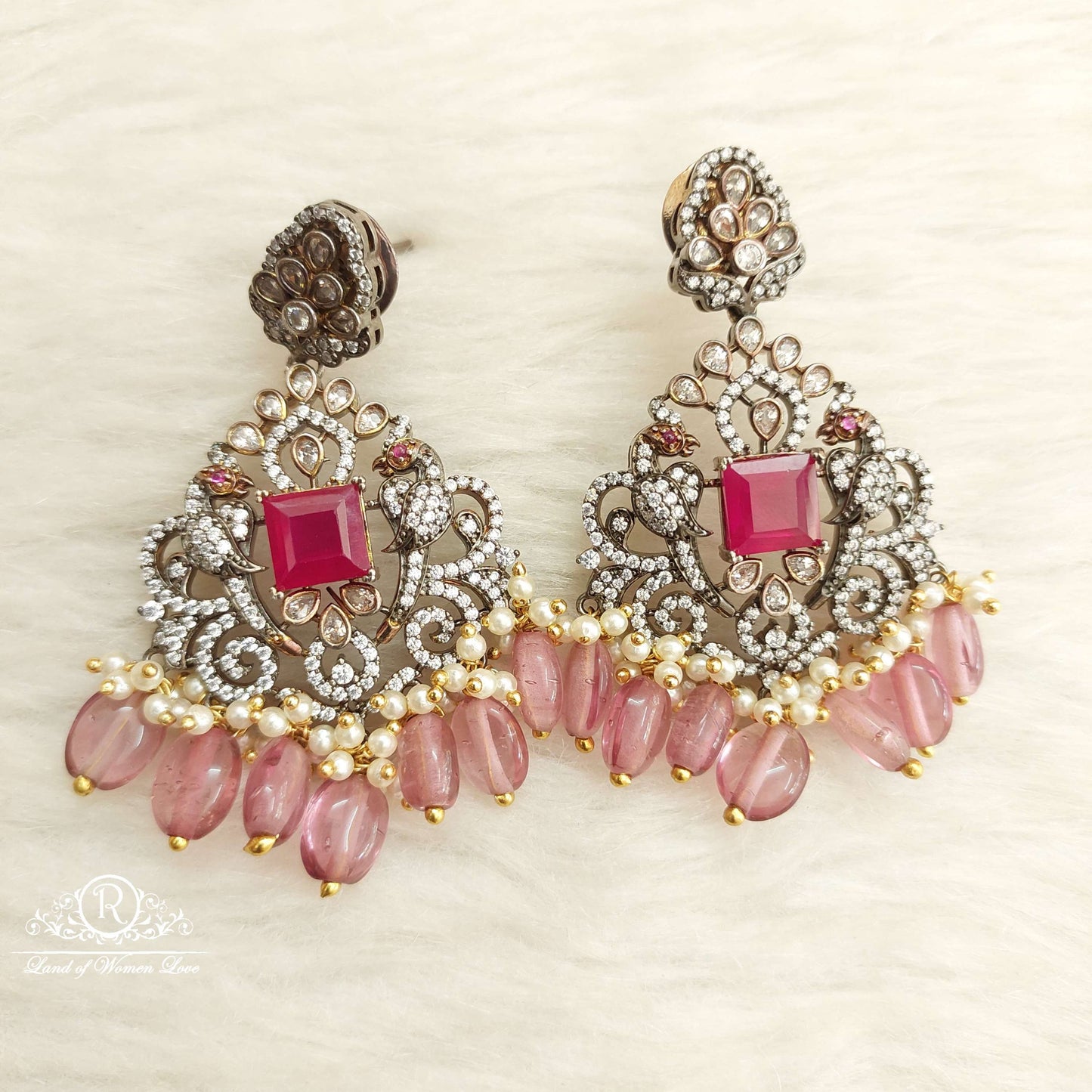 Silver CZ-Black Polish Victoria Earrings-D014