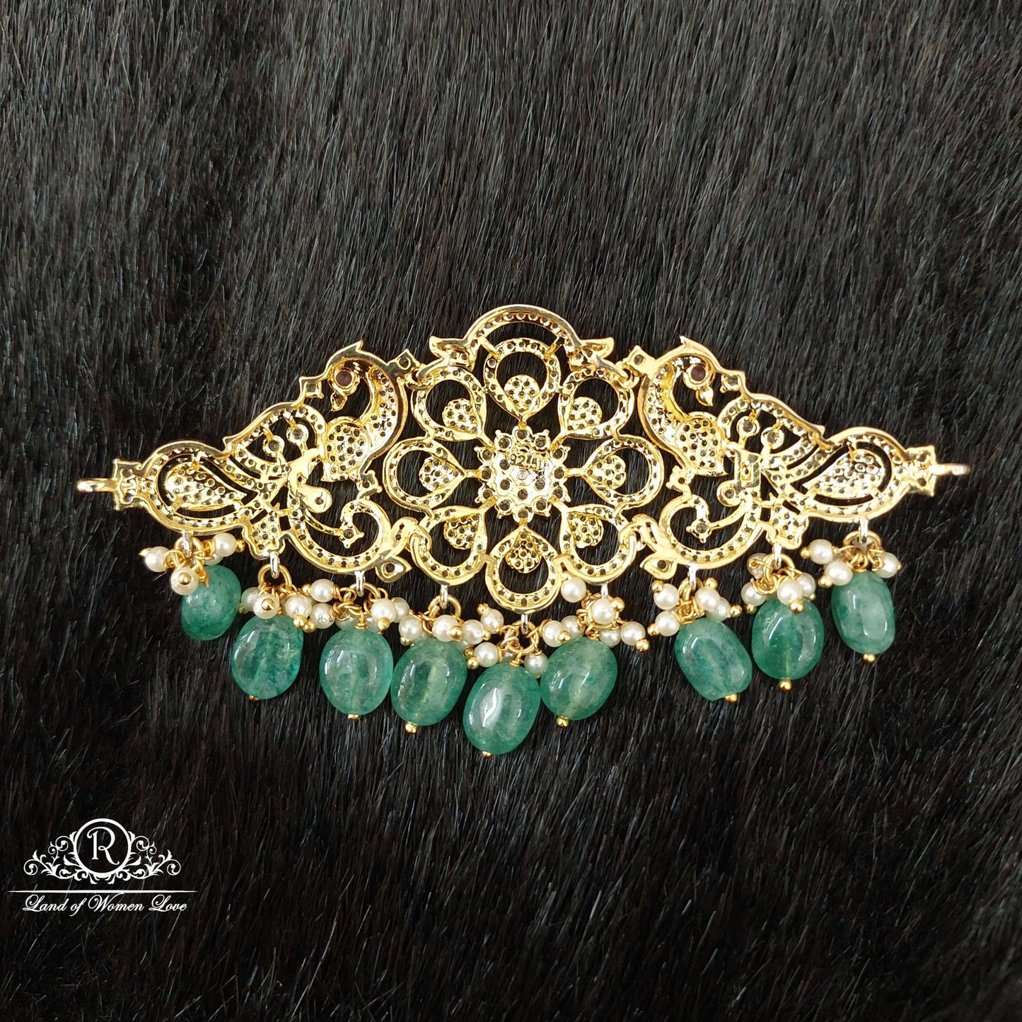 Silver CZ-White Stones Peacock Design Chocker-D066