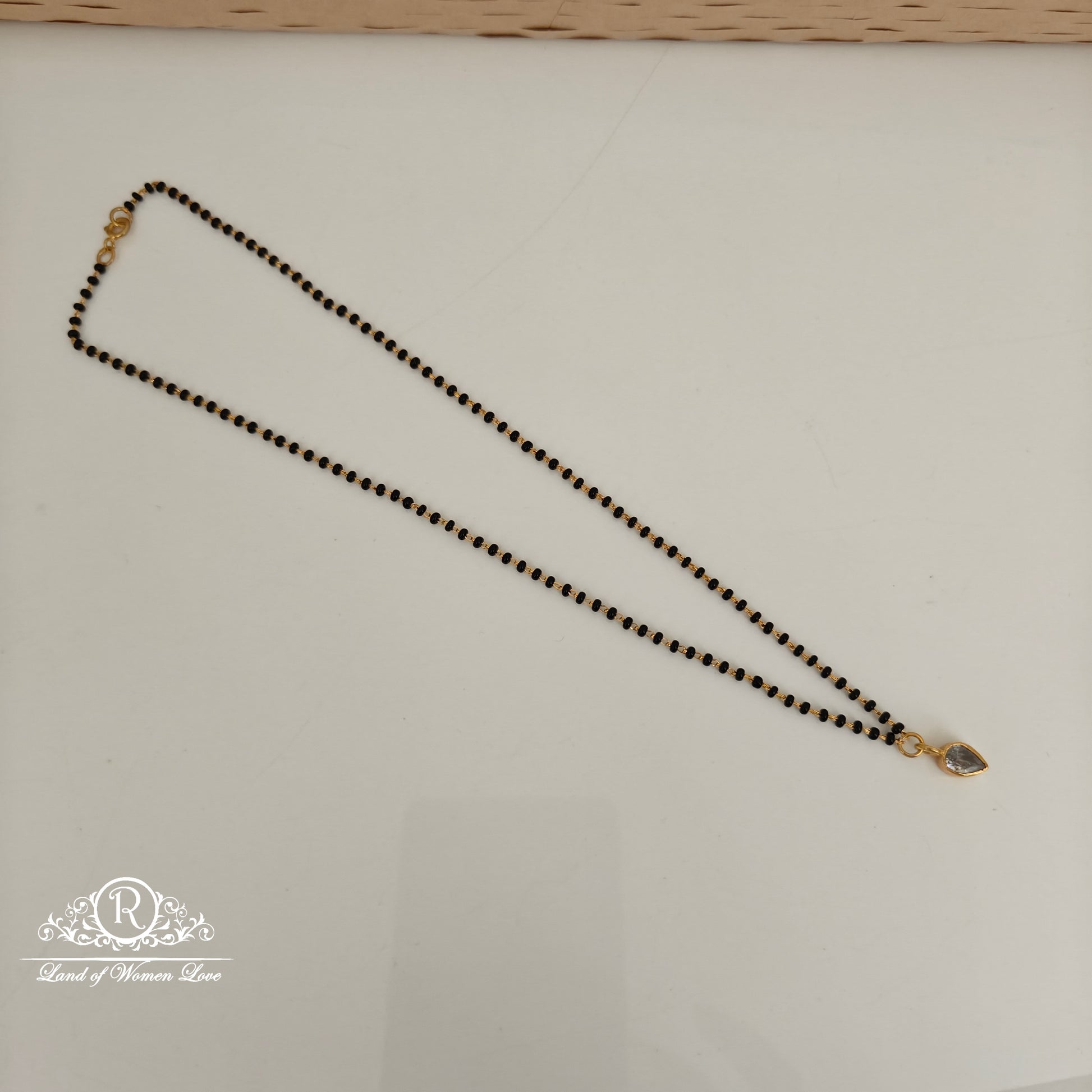 drop 92.5 silver simple and cute black beads chain with white drop-rch935 92.5 silver ramala jewelry / ramala collections