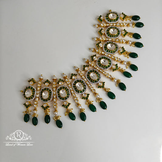 earrings 92.5 silver green and white polki and emeralds chocker-rcsj003 polki 92.5 silver ramala jewelry / ramala collections