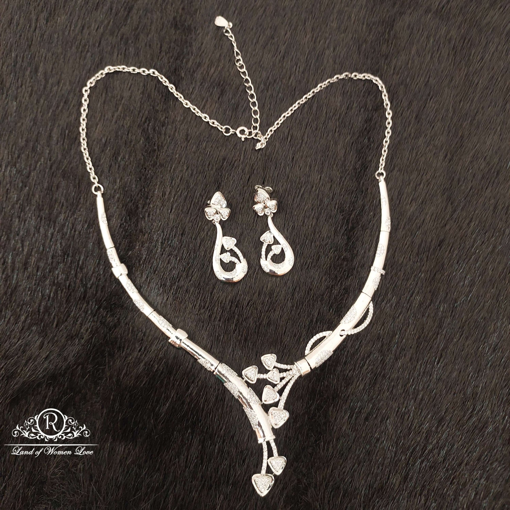 earrings silver platinum polish earrings with necklace-ss53 92.5 silver ramala jewelry / ramala collections