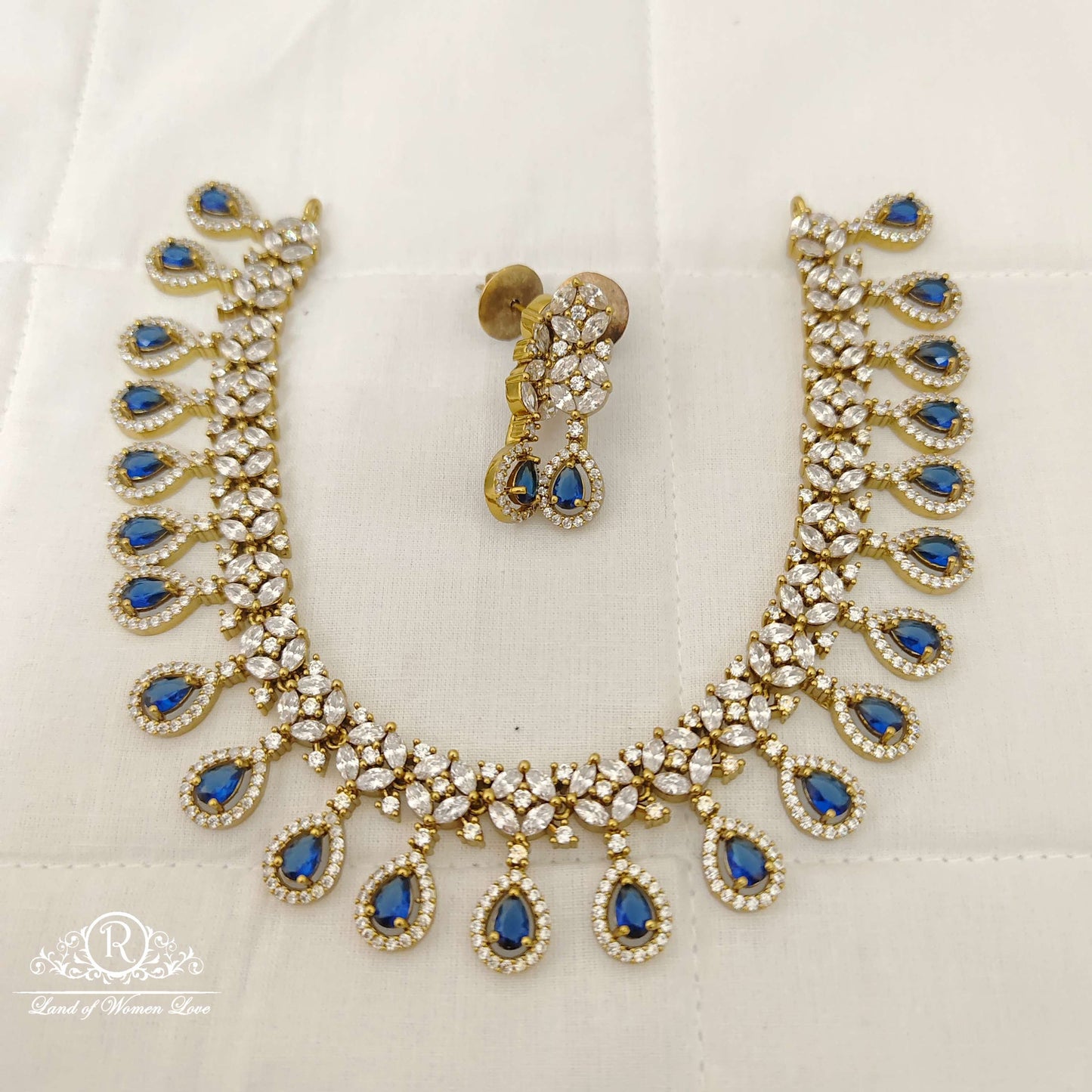 necklace silver cz- and blue stone necklace-rcd098 cz 92.5 silver ramala jewelry / ramala collections