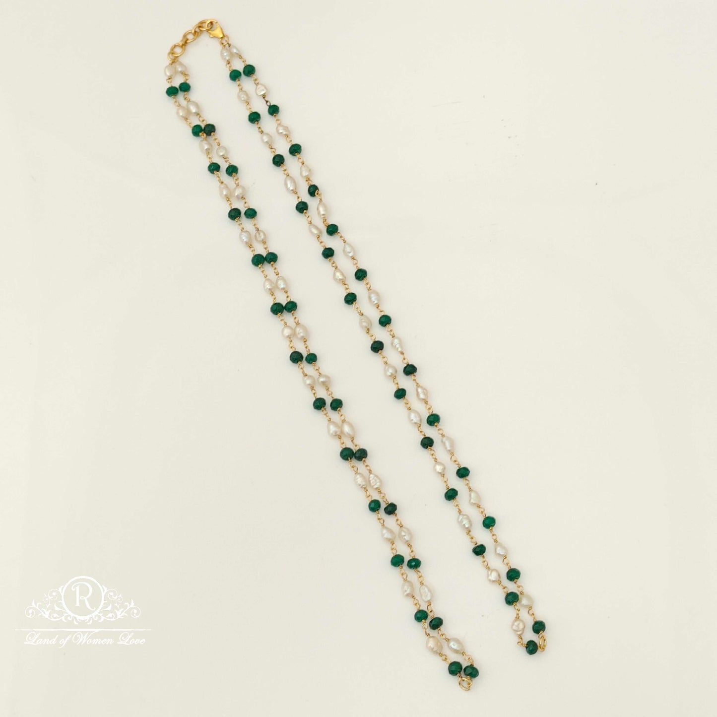 Silver Pearls Beads Openable Ring Design Chain-RC87-60P27