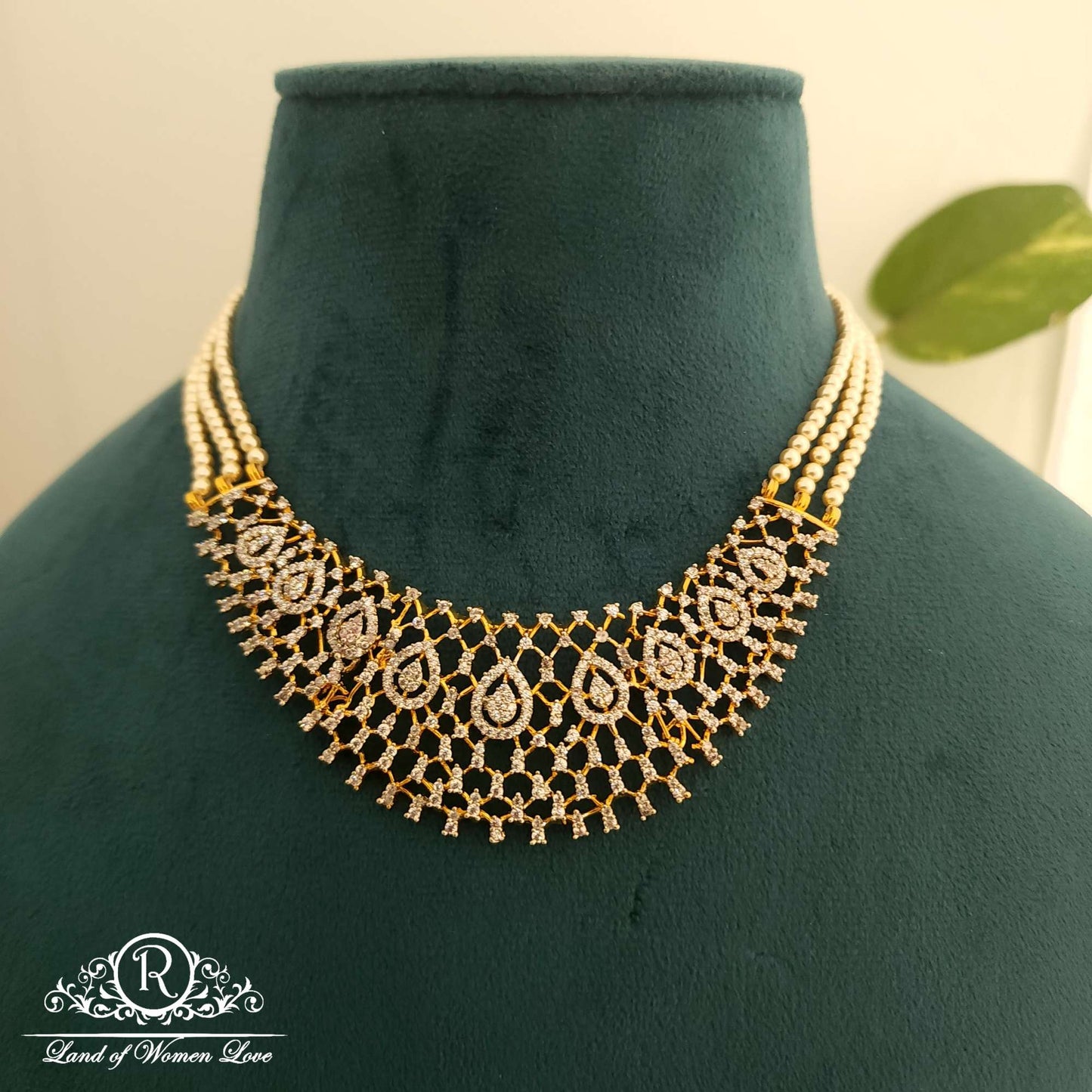 necklace 92.5 silver pearl diamond replica choker - rch373 pearl 92.5 silver ramala jewelry / ramala collections