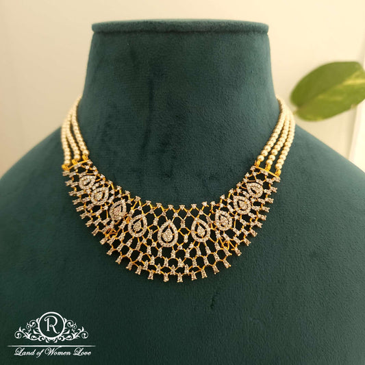 necklace 92.5 silver pearl diamond replica choker - rch373 pearl 92.5 silver ramala jewelry / ramala collections