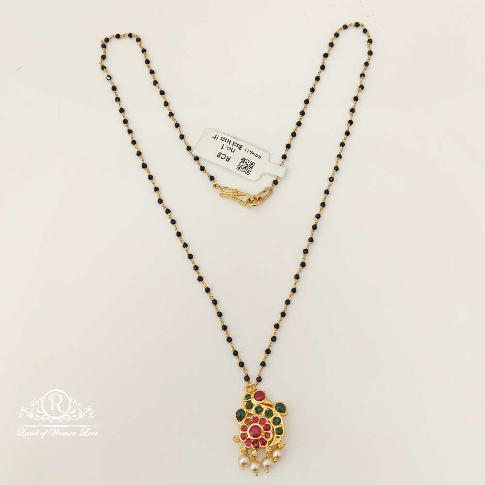 Silver black beads chain -RCHA11