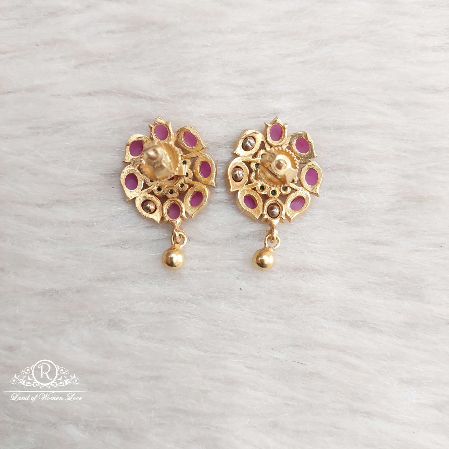 Silver Kempu Stones Earrings-SA170