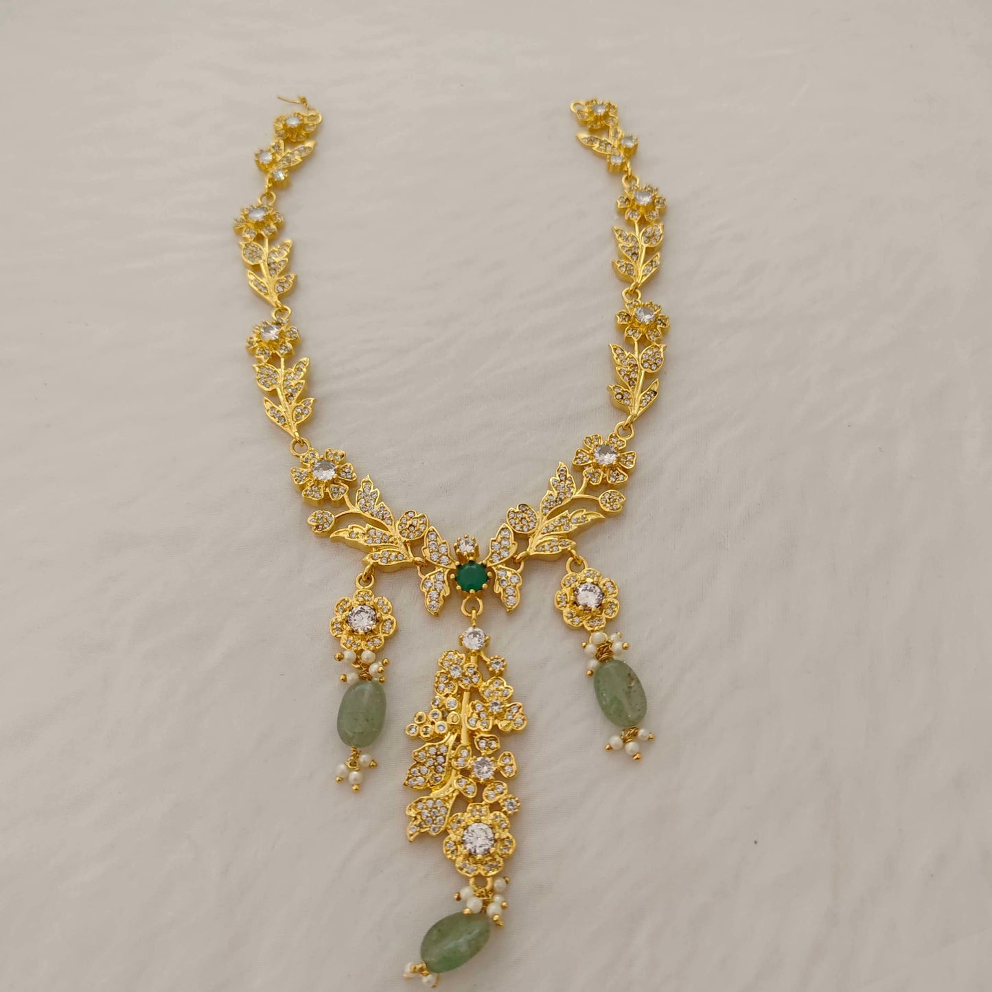 Silver Rose Polish CZ- Necklace-RCD384