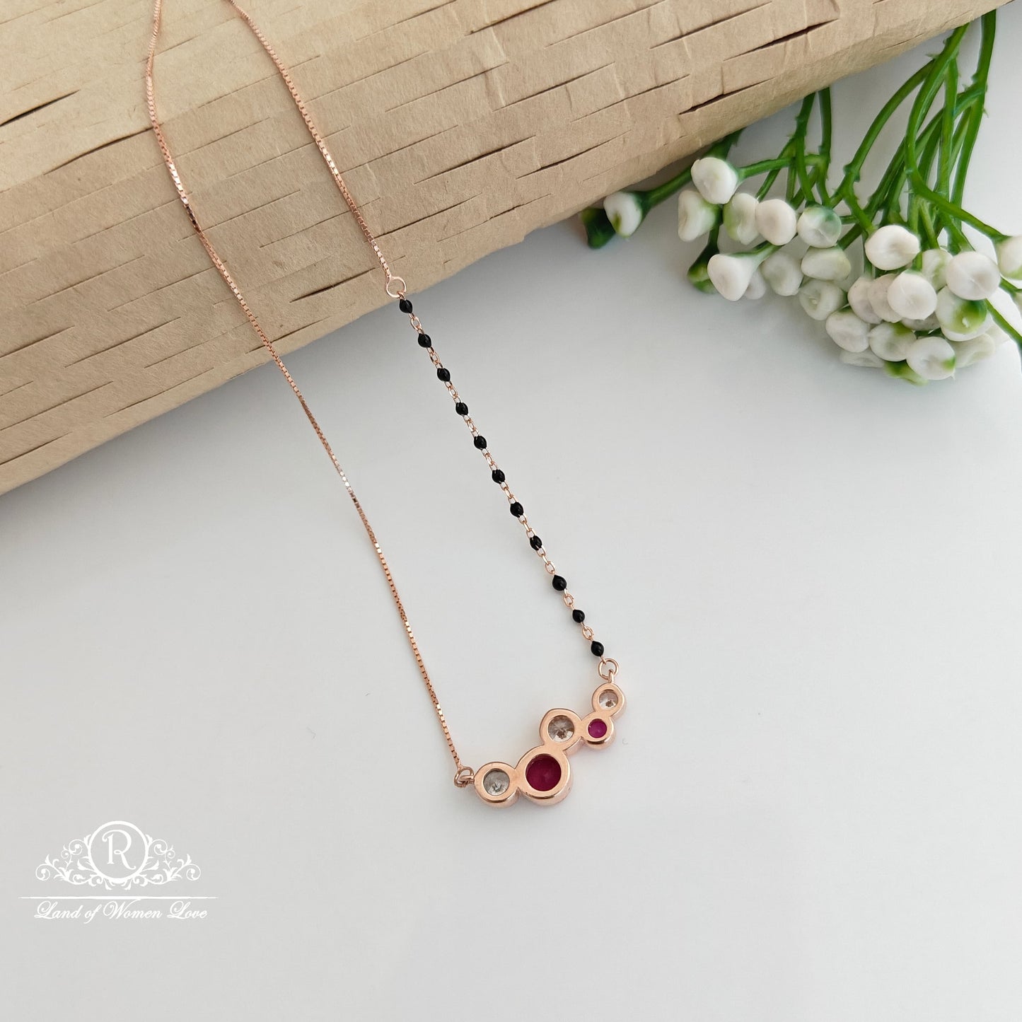 Silver rose gold polish black beads chain -RCRC15-6