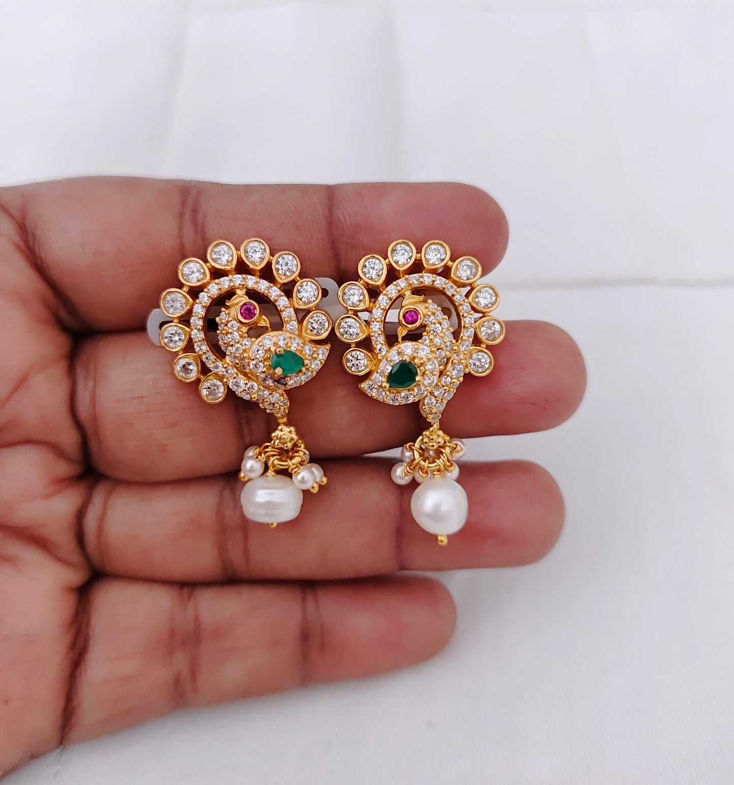 Silver CZ-gold polish earrings -RCM524