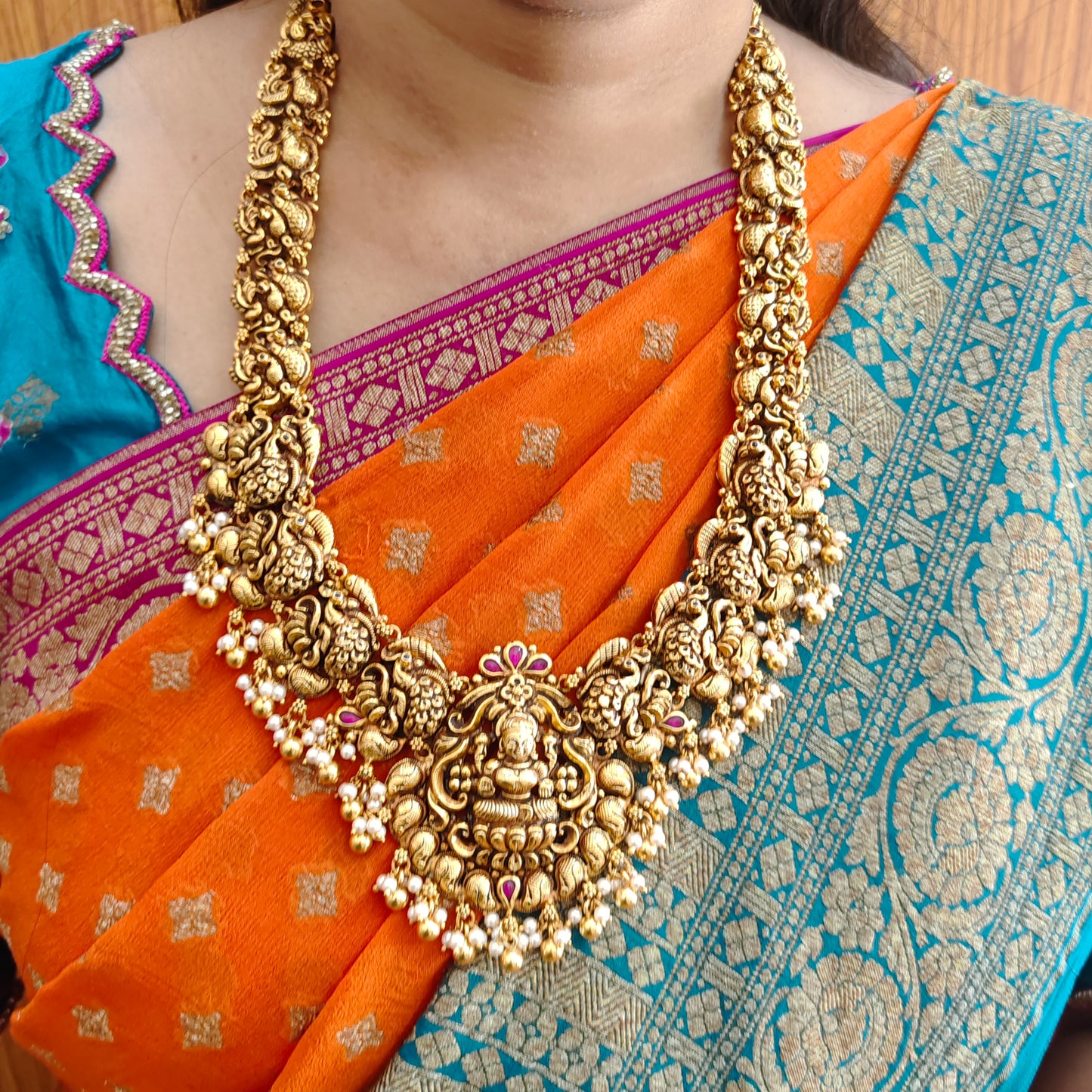 Silver Lakshmi Devi Peacock Design Haram-RCZ22